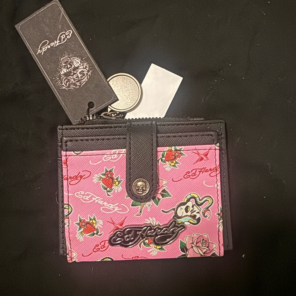 Ed Hardy Pink Floral Card & Key Holder Wallet